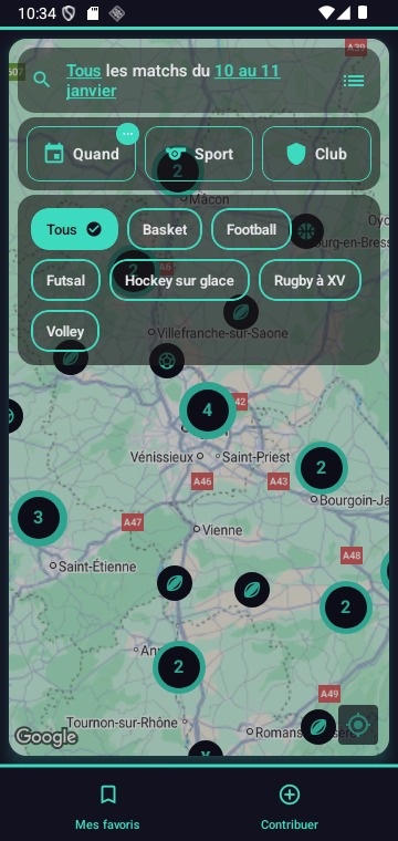 Filtres par sport et date